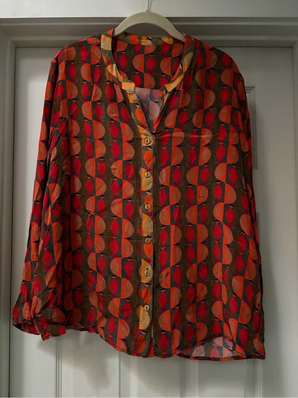 Geometric Print Button-Down Shirt - Red & Orange